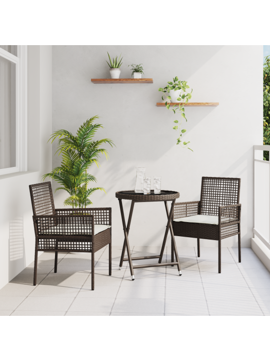 3 osainen puutarhan bistro-setti tyynyillä ruskeasta polyrottingista