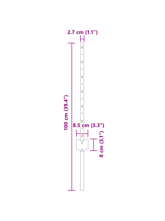 Pylväät 22 kpl u-kanava harmaa 100 cm teräs