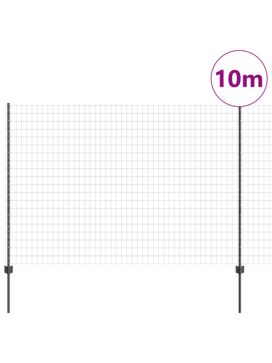Euro aita 10 u-pylväillä harmaa 1,5x10 m teräs