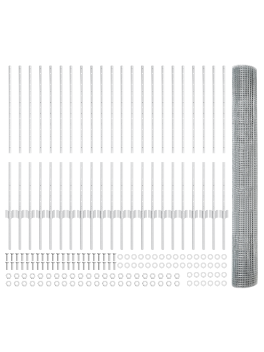Hitsattu metalliaita 44 u-pilarilla hopea 1x50 m terästä
