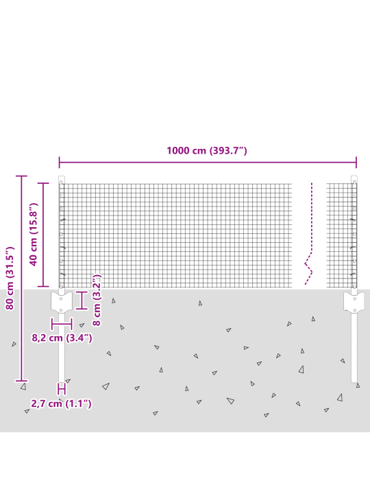 Hitsattu langaaita 5 u-pilareilla harmaa 0.4x10 m teräs