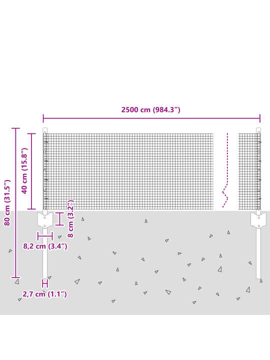 Hitsattu langoitusaita 11 u-pilarilla harmaa 0.4x25 m teräs