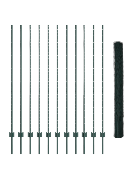 Kuusikulmainen puutarha-aitasarja 2 kpl vihreä metalli 25 x 1.5 m
