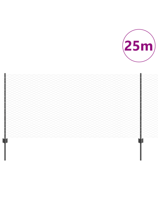 Kuusikulmainen aita 22 u-tukipilarilla harmaa 1x25 m teräs