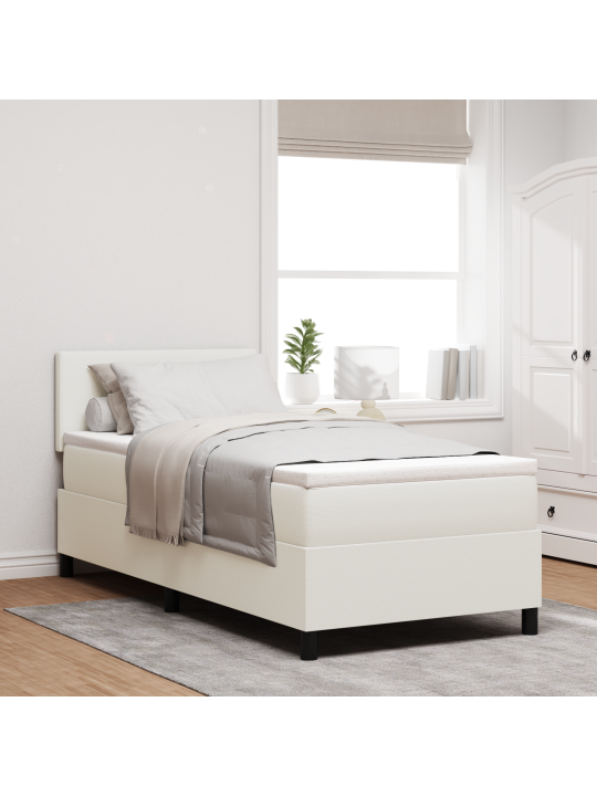 Box spring -sänky patjan ja ledin kanssa, kermanvärinen 100x200 cm, koristekangas