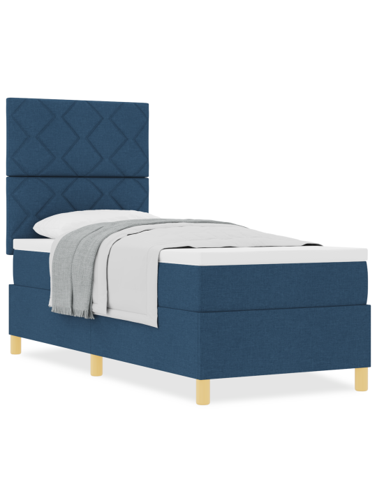 Box spring bed, jossa patja sininen 80x200 cm kangas