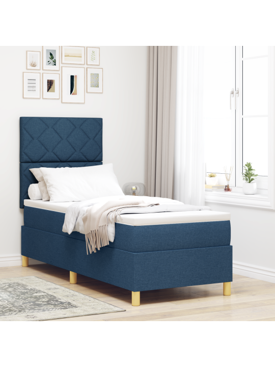 Box spring bed, jossa patja sininen 80x200 cm kangas