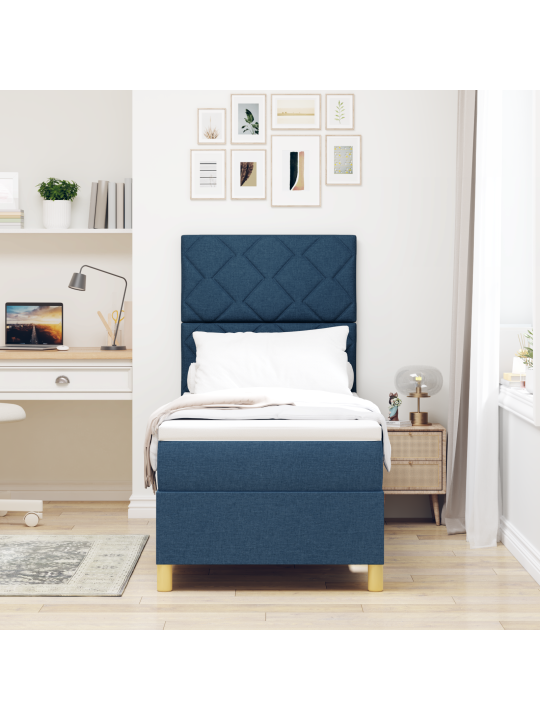 Box spring bed, jossa patja sininen 80x200 cm kangas