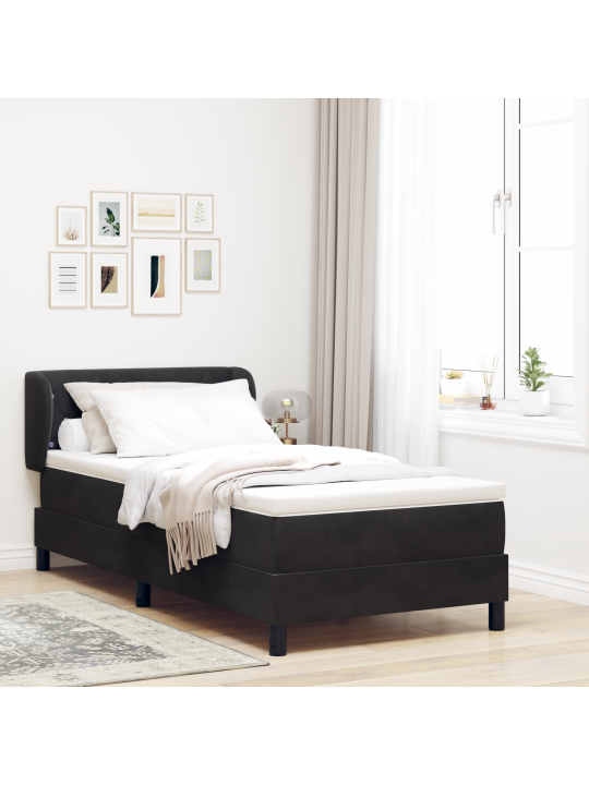 Box spring -sänky patjalla, musta, 90x190 cm, sametti