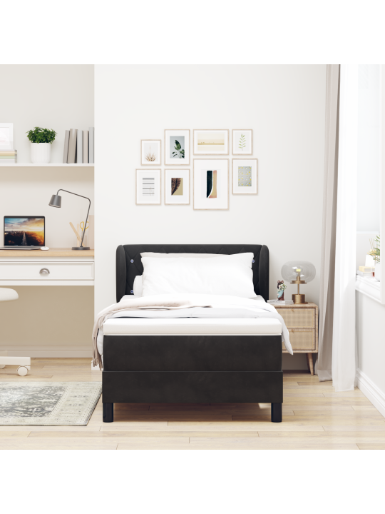 Box spring -sänky patjalla, musta, 90x190 cm, sametti