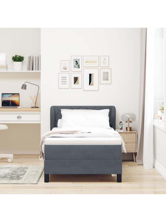 Box spring -sänky patjalla, tummanharmaa, 90x200 cm, sametti