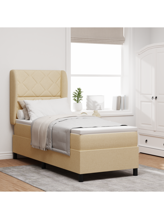 Box spring -sänky patjalla - kerma, 80x200 cm kangasta