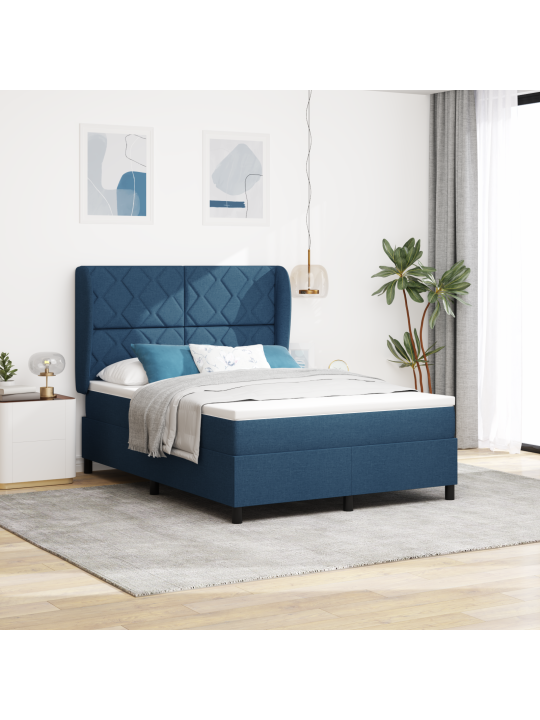 Box spring -sänky patjan kanssa - sininen, 140x190 cm, kangas
