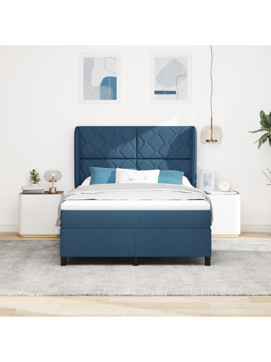 Box spring -sänky patjan kanssa - sininen, 140x190 cm, kangas