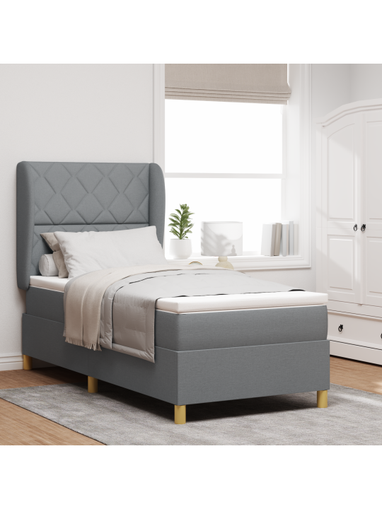 Box spring -vuode patjan kanssa - vaaleanharmaa - 90x200 cm kangas