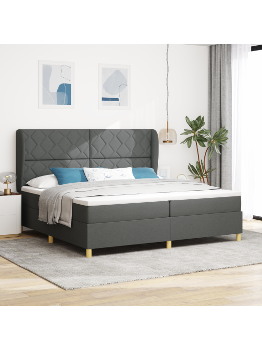 Boxspring-patja tummanharmaana 200x200 cm kankaasta