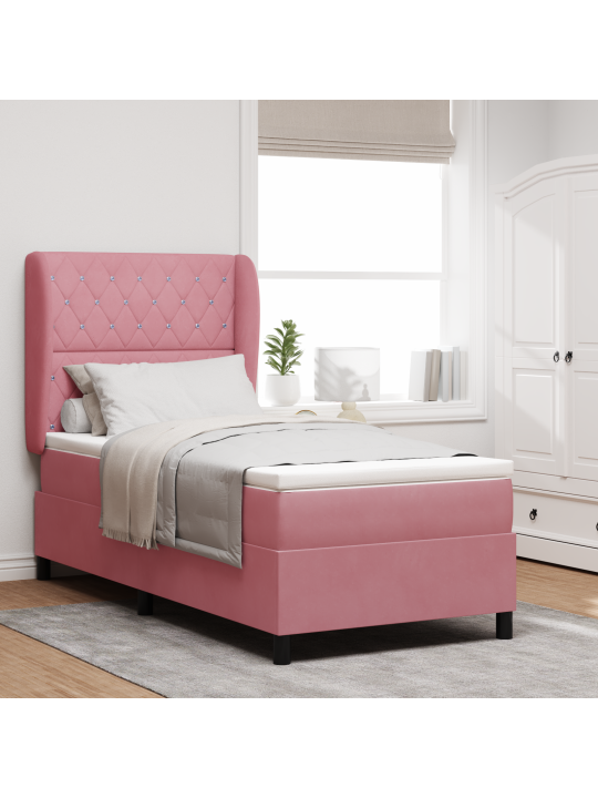 Box spring -sänky patjalla, pinkki 90x190 cm samettinen