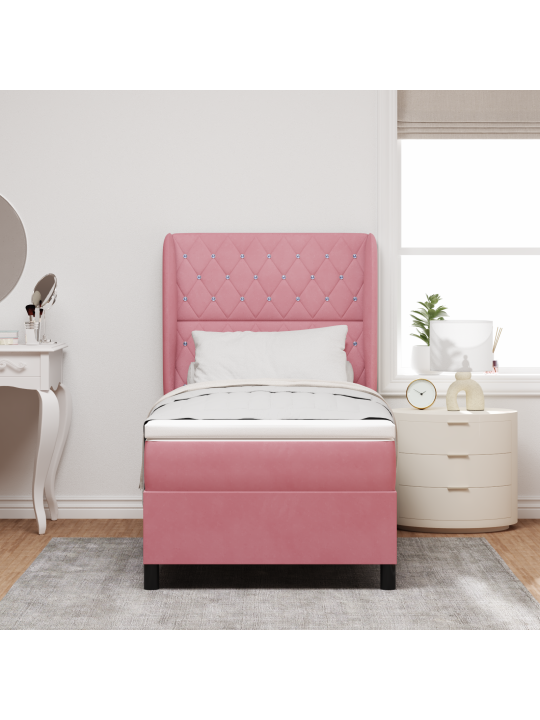Box spring -sänky patjalla, pinkki 90x190 cm samettinen