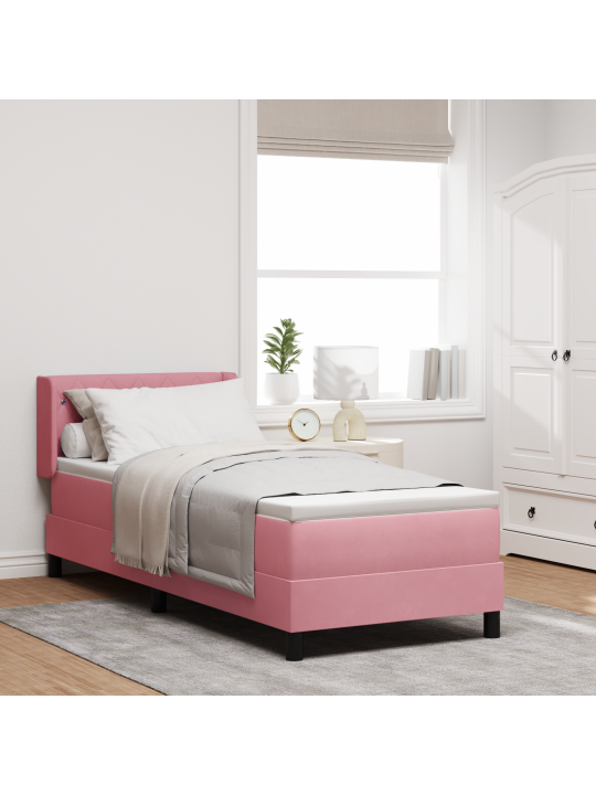 Box spring sänky patjalla vaaleanpunainen 80x200 cm sametti
