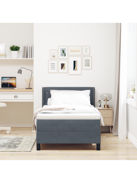 Boxspring sänky patjalla tummanharmaa 90x190 cm sametti