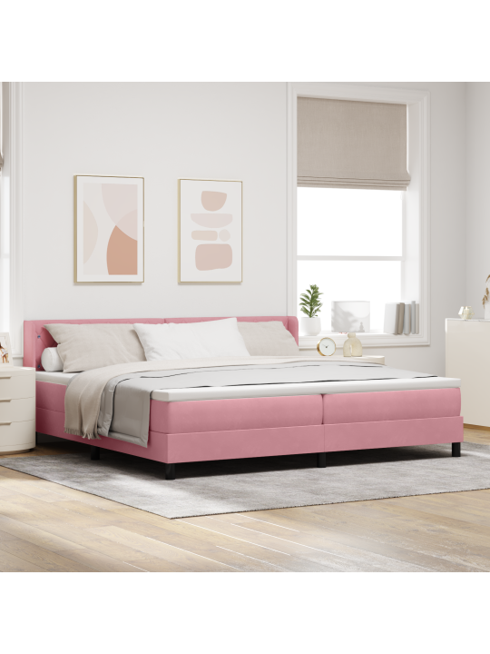Boksijousisänky patjalla pinkki 200x200 cm sametti