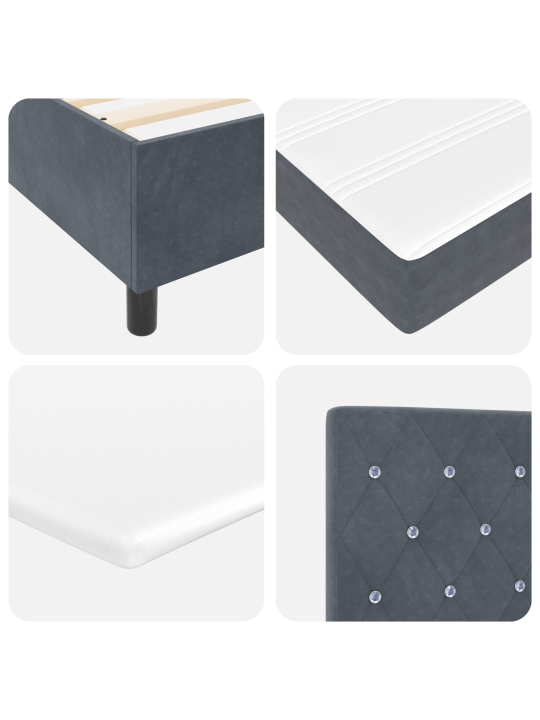 Sänky box spring patjalla tumma harmaa 90x190 cm sametti