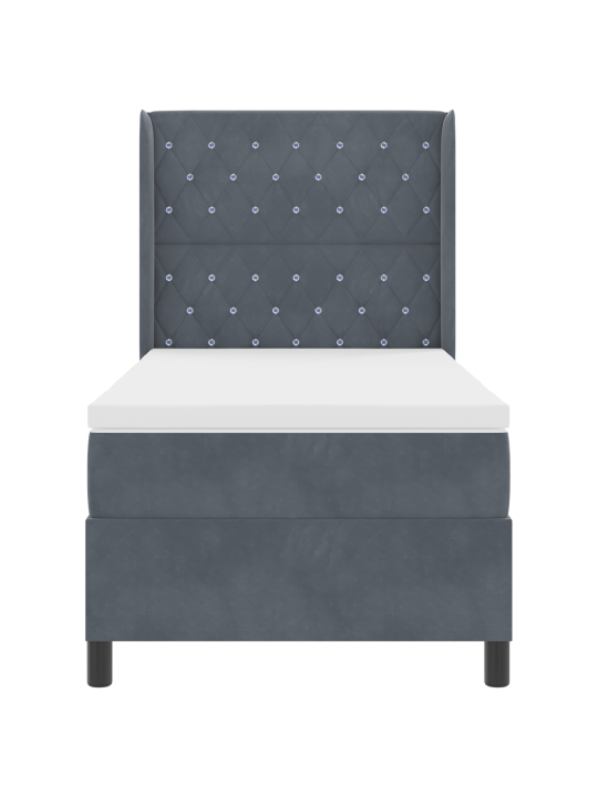 Sänky box spring patjalla tumma harmaa 90x190 cm sametti