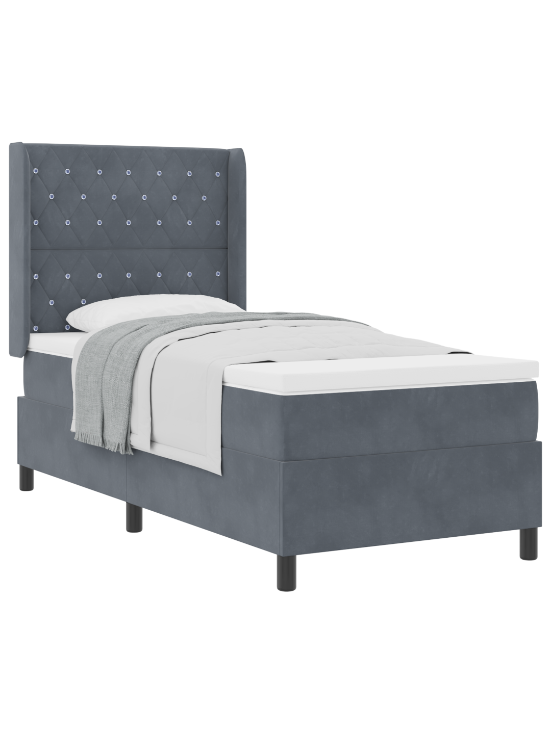 Sänky box spring patjalla tumma harmaa 90x190 cm sametti