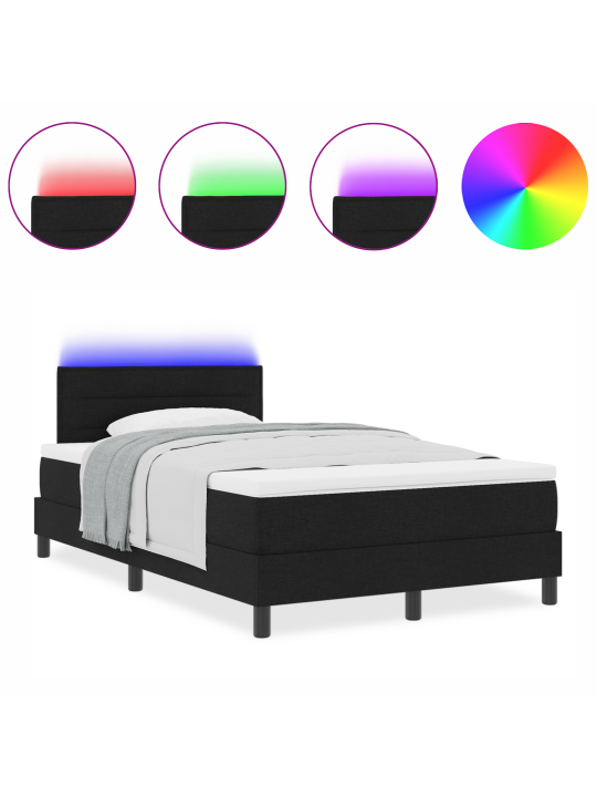 Box spring sänky patjalla & led musta 120x190 cm kangas