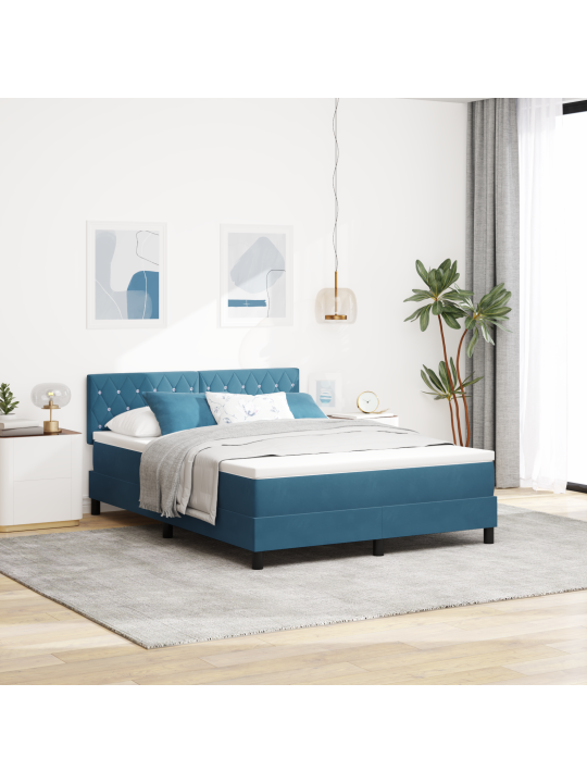 Box spring -sänky patjalla & led tummansininen 140x200 cm sametti