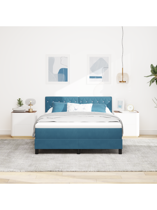 Box spring -sänky patjalla & led tummansininen 140x200 cm sametti