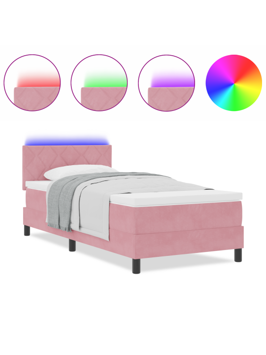 Box spring -sänky patjalla ja led-valaistuksella pinkki 100x200 cm sametti