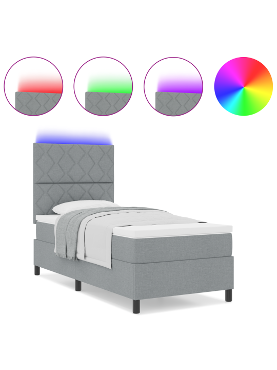 Box spring sänky patjalla & led harmaa 90x190 cm kangas