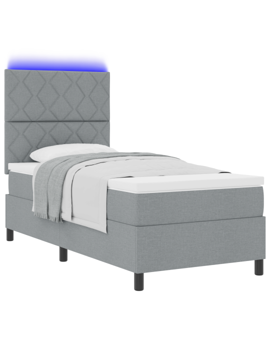 Box spring sänky patjan ja led valon kanssa vaaleanharmaa 100x200 cm kangas