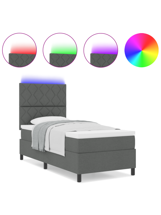 Box spring sänky patjan ja led:n kanssa tumma harmaa 100x200 cm kangasta