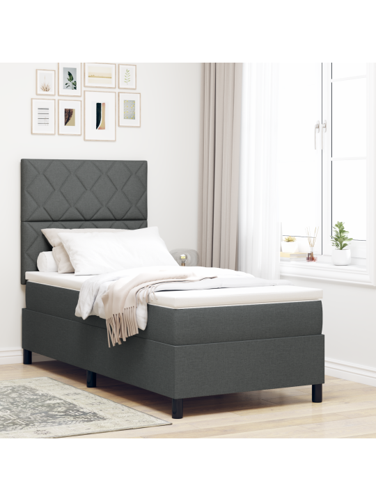 Box spring sänky patjan ja led:n kanssa tumma harmaa 100x200 cm kangasta