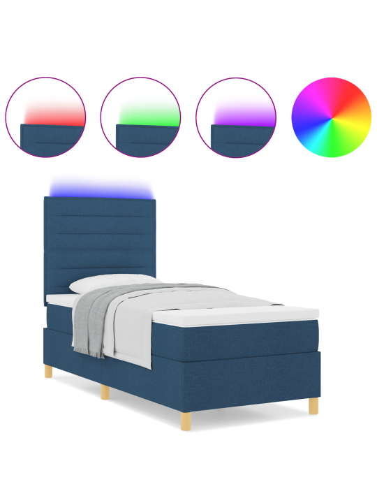 Box spring -sänky patjalla & led-sinisellä 80x200 cm kankaalla