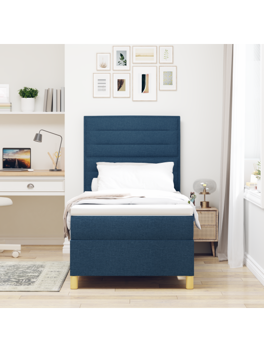 Box spring -sänky patjalla & led-sinisellä 80x200 cm kankaalla