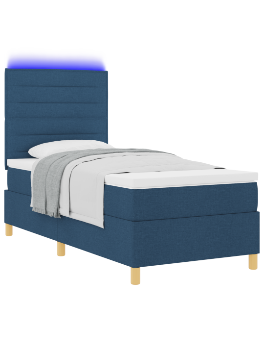 Box spring -sänky patjalla & led-sinisellä 80x200 cm kankaalla