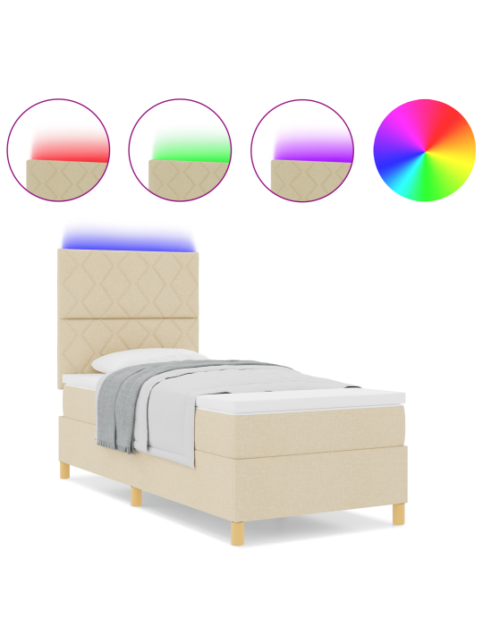 Box spring -sänky patjan ja led:n kanssa kerma 100x200 cm kangas