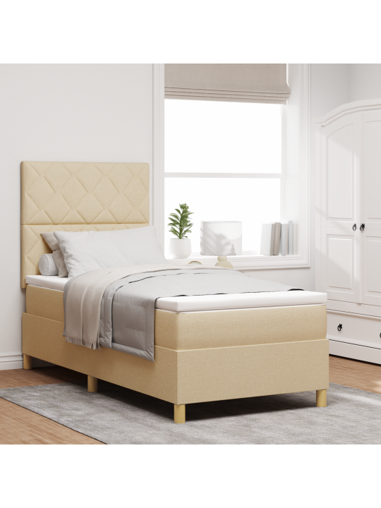 Box spring -sänky patjan ja led:n kanssa kerma 100x200 cm kangas