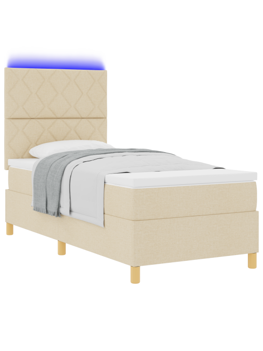 Box spring -sänky patjan ja led:n kanssa kerma 100x200 cm kangas