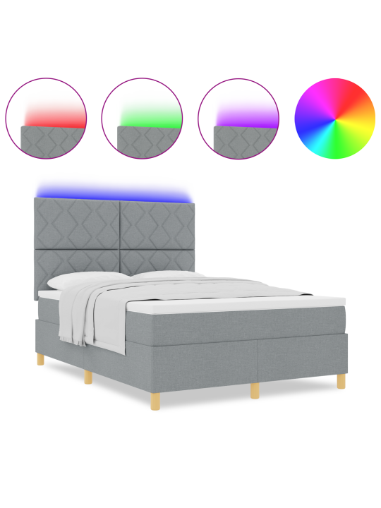Box spring sänky patjalla & led vaaleanharmaa 160x200 cm kangas