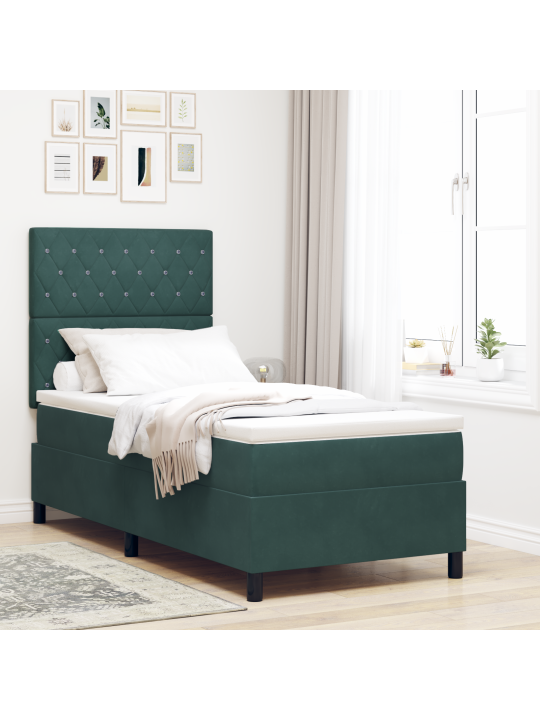Box spring -sänky patjalla ja led-valolla, tumma vihreä 90x190 cm sametti