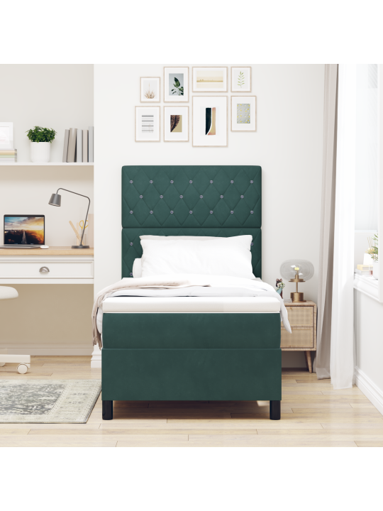 Box spring -sänky patjalla ja led-valolla, tumma vihreä 90x190 cm sametti