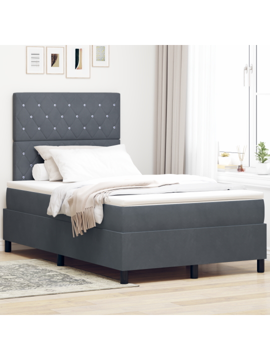 Sänky box spring patjalla ja led:llä tumma harmaa 120x190 cm sametti