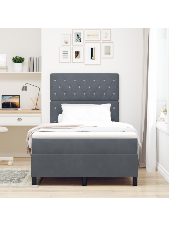 Sänky box spring patjalla ja led:llä tumma harmaa 120x190 cm sametti
