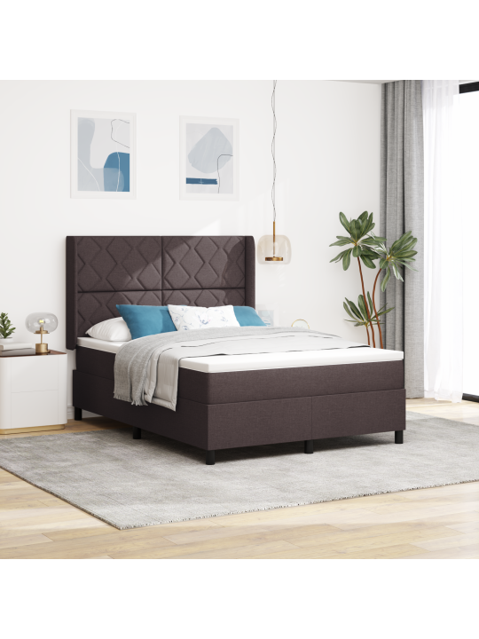 Box spring -sänky patjalla ja led-valoilla, tumma ruskea 140x200 cm kangas