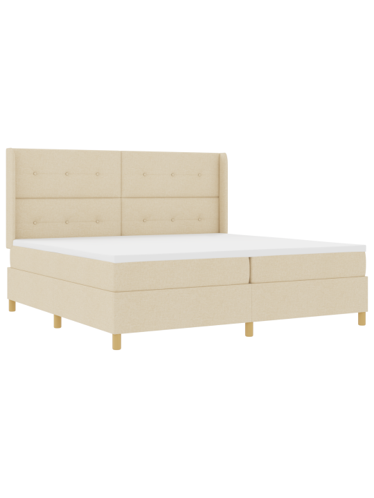 Box spring -sänky patjan kanssa ja led-valoilla, kerma 200x200 cm kangasta