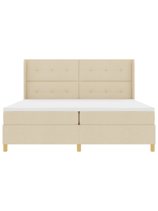 Box spring -sänky patjan kanssa ja led-valoilla, kerma 200x200 cm kangasta